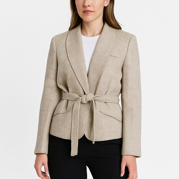 PRINCETON COAT x VINTAGE heather grey tie front single button blazer fully lined - Picture 1 of 11